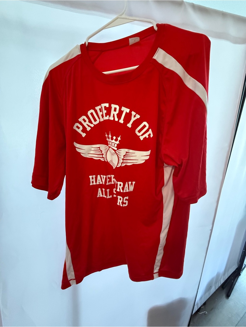 Red Short Sleeve Graphic Athletic Tee with White Accents